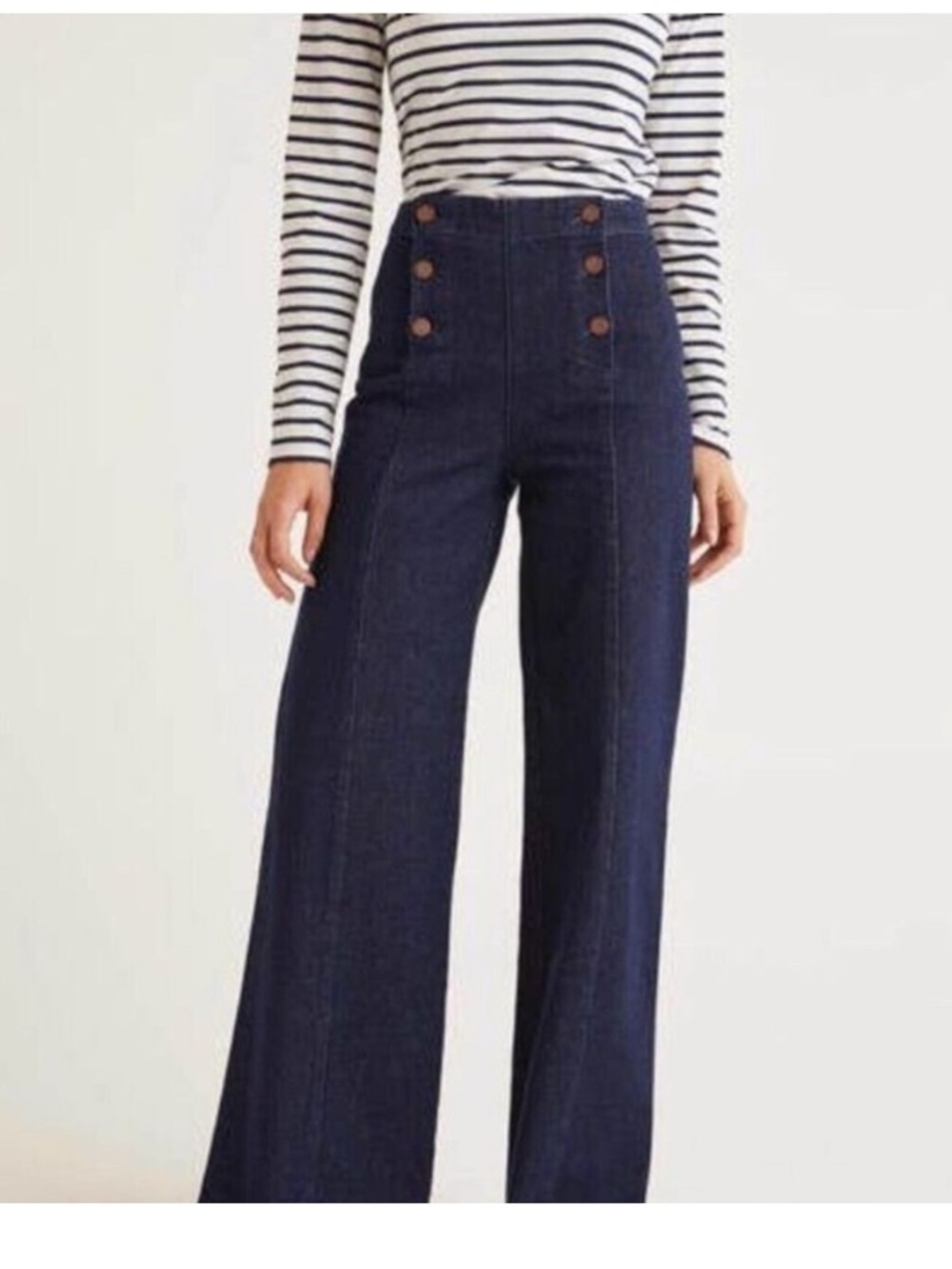 Pilcro and the Letterpress Navy High-Waist Wide-Leg Sailor Jeans